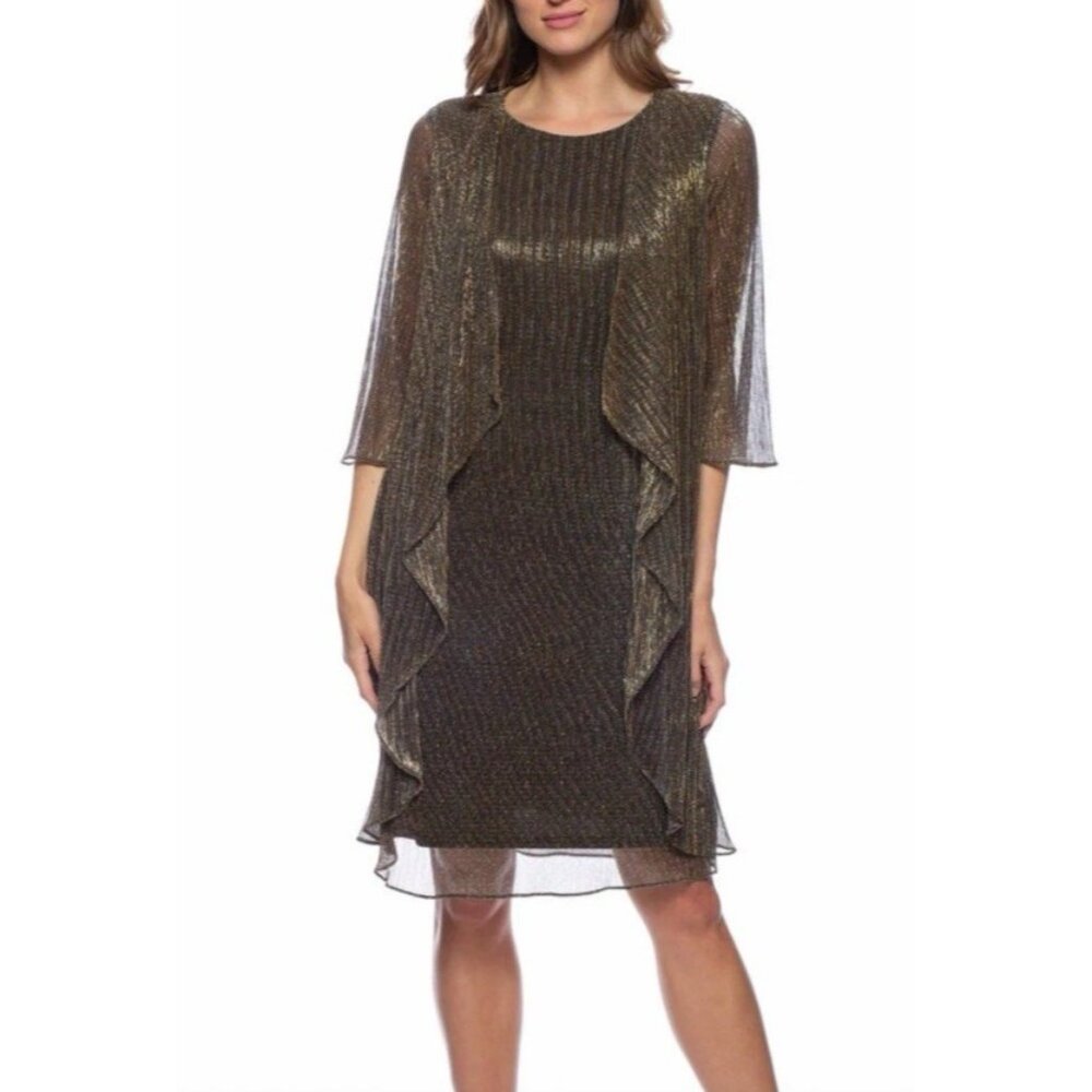 Marina Bronze Metallic Jacket Dress S Small Wedding Guest Party Cocktail NEW